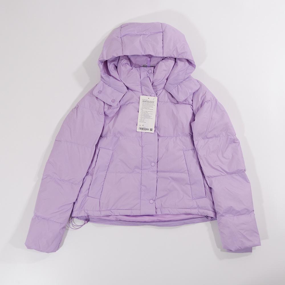 Lulu Kurze Kältebeständige Daunenjacke mit Kapuze: 4-Gitter-Puff, Abnehmbar & Warm für Herbst/Winter-Fitness