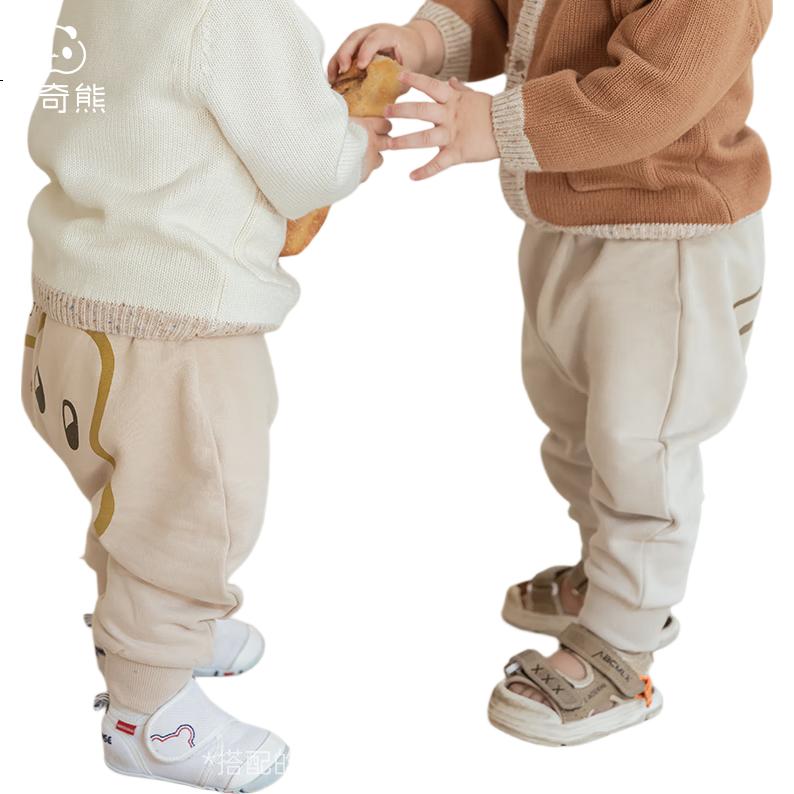 Guaiqixiong Baby Boys And Girls Pure Cotton Fleece Long Pants Spring And Autumn Warm Trousers Infant Outdoor Cartoon Big Bottom Pants Spring Outfit