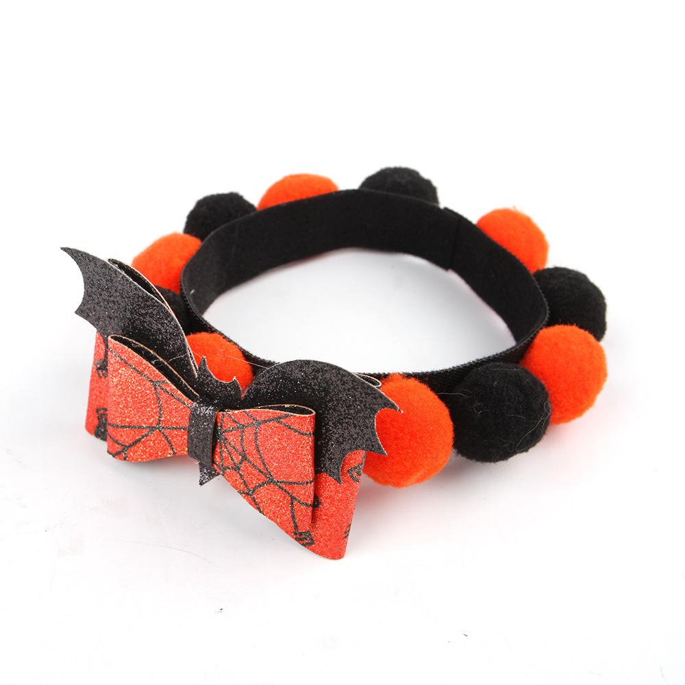 Halloween Pumpkin Pet Collar Funny Elastic Rope with Pompom Adjustable Kitten Dog Cat Collar for Halloween Personalized Accessor