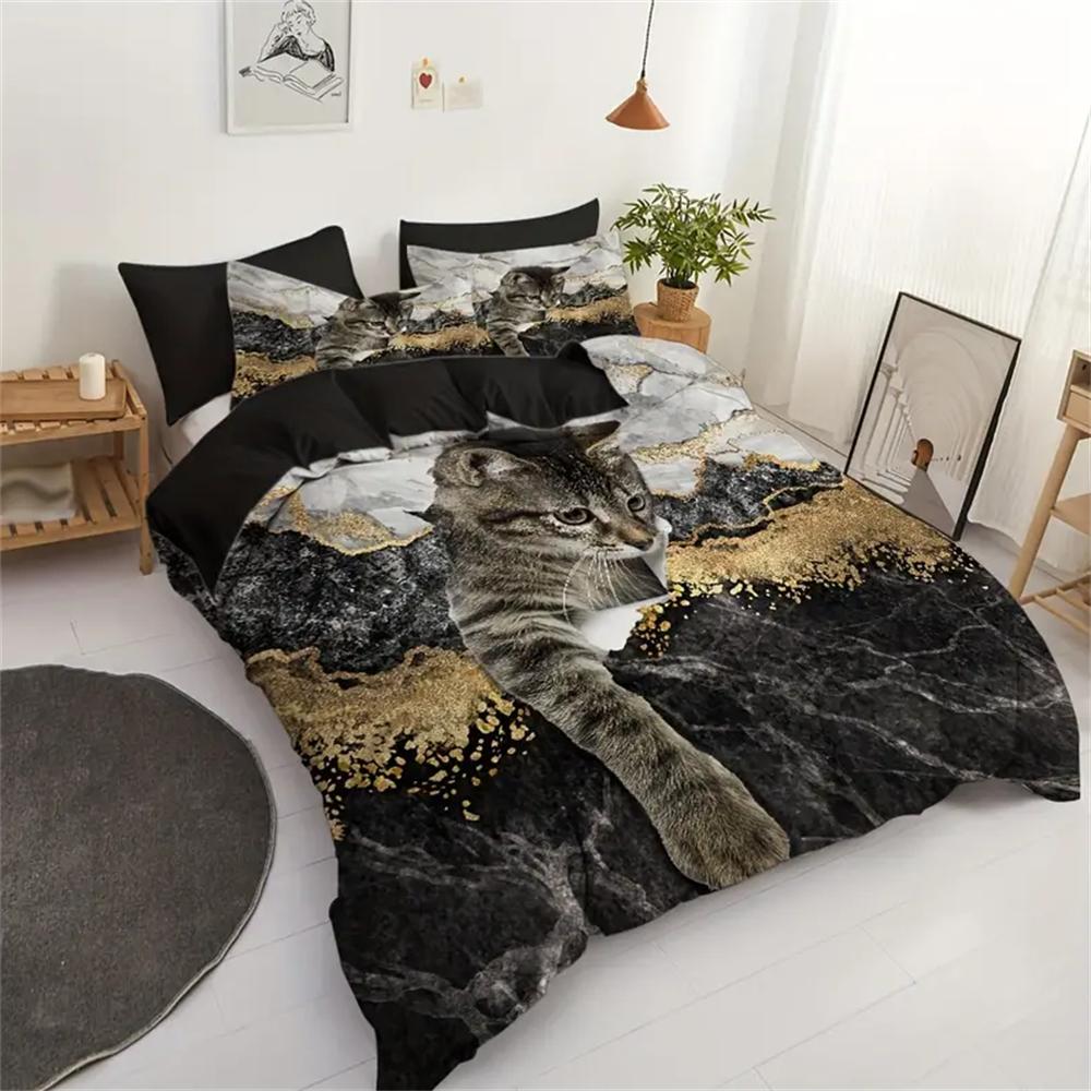 Whimsical Cat Lover's Duvet Cover Set - Soft, Breathable, and Comfortable Pet Cat Pattern Bedding with 3D Animal Theme
