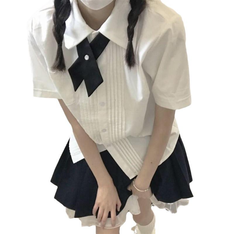 Damen Kurzarmhemd im Academy-Stil - Original JK Uniform, Schulabschluss, Vielseitiges Milchweiß