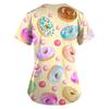 Plus Size Printed Scrub Working Uniform Tops For Women's V-Neck Short Sleeve Fun T-Shirts Workwear Tee With Pockets