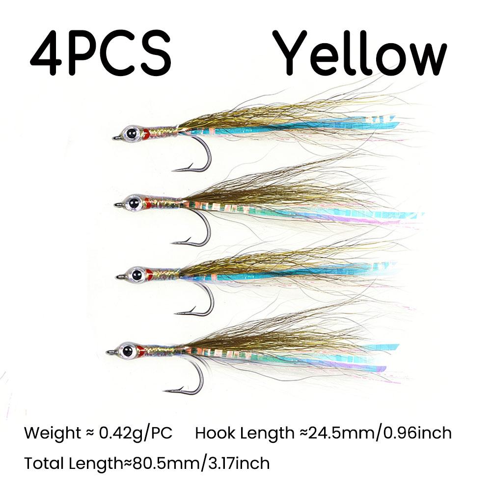 4pcs Surf Candy Sand Eel Streamer Flies,Realistic 3D Eyes Freshwater Saltwater Fly Fishing Lures for Sea Trout Pike Bass Anglers