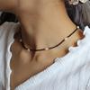 Suu Design: Minimalist, Elegant, and Chic Korean-style Black Cubic Zirconia and Freshwater Pearl Necklace, a Unique Clavicle Chain