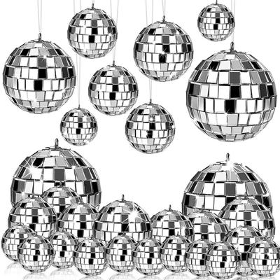 2025 Trend 24 Pcs Mirror Disco Ball Hanging, Glass Disco Ball Decor, Disco Party Decorations, For Holiday Party Decor With Rope