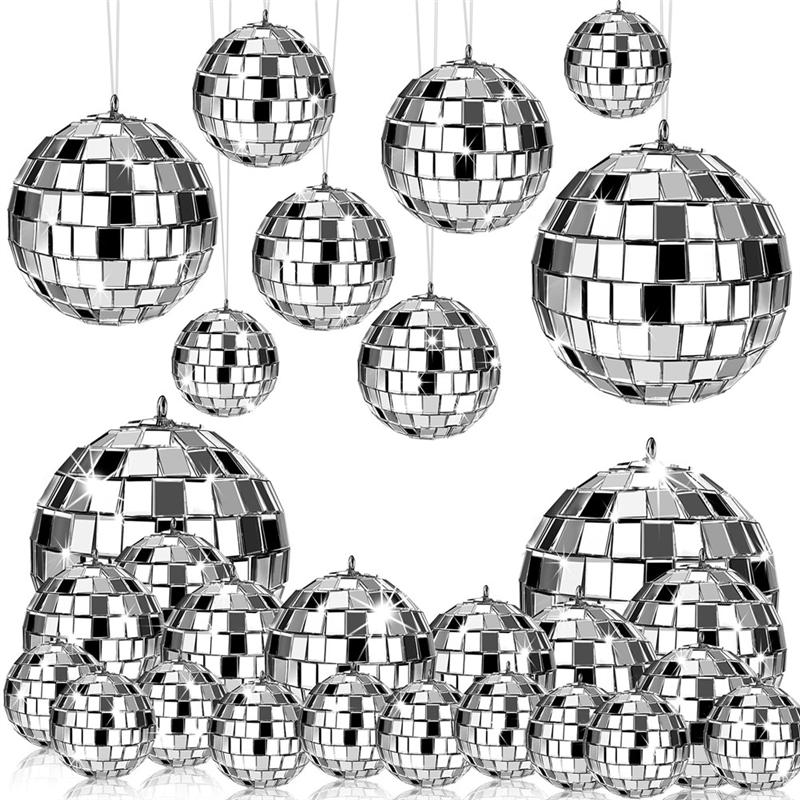 

2025 Trend 24 Pcs Mirror Disco Ball Hanging, Glass Disco Ball Decor, Disco Party Decorations, For Holiday Party Decor With Rope серебряный