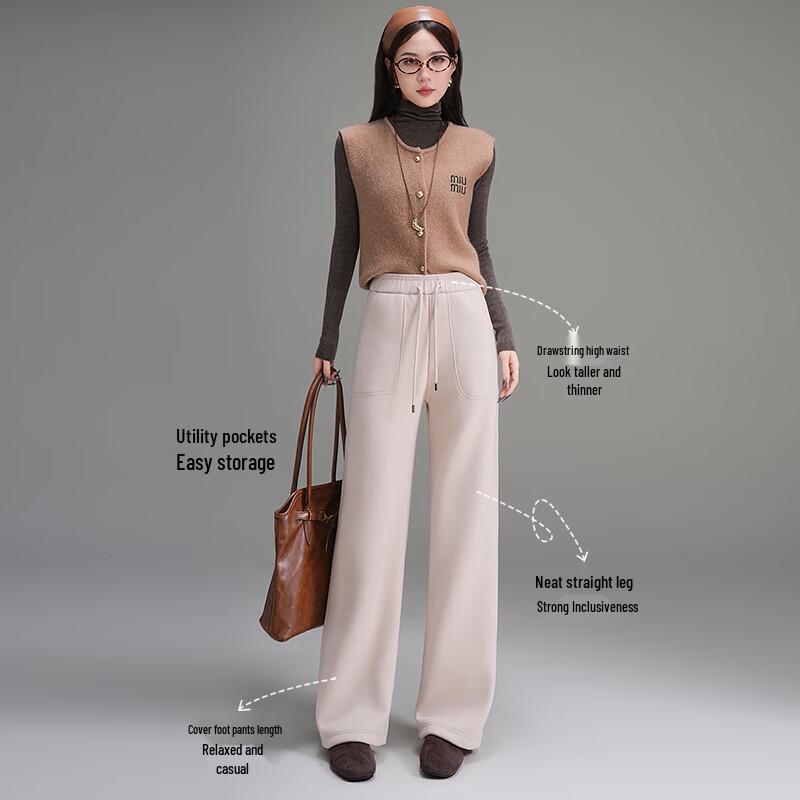 Women's High-Waist Fleece-Lined Wide-Leg Pants
