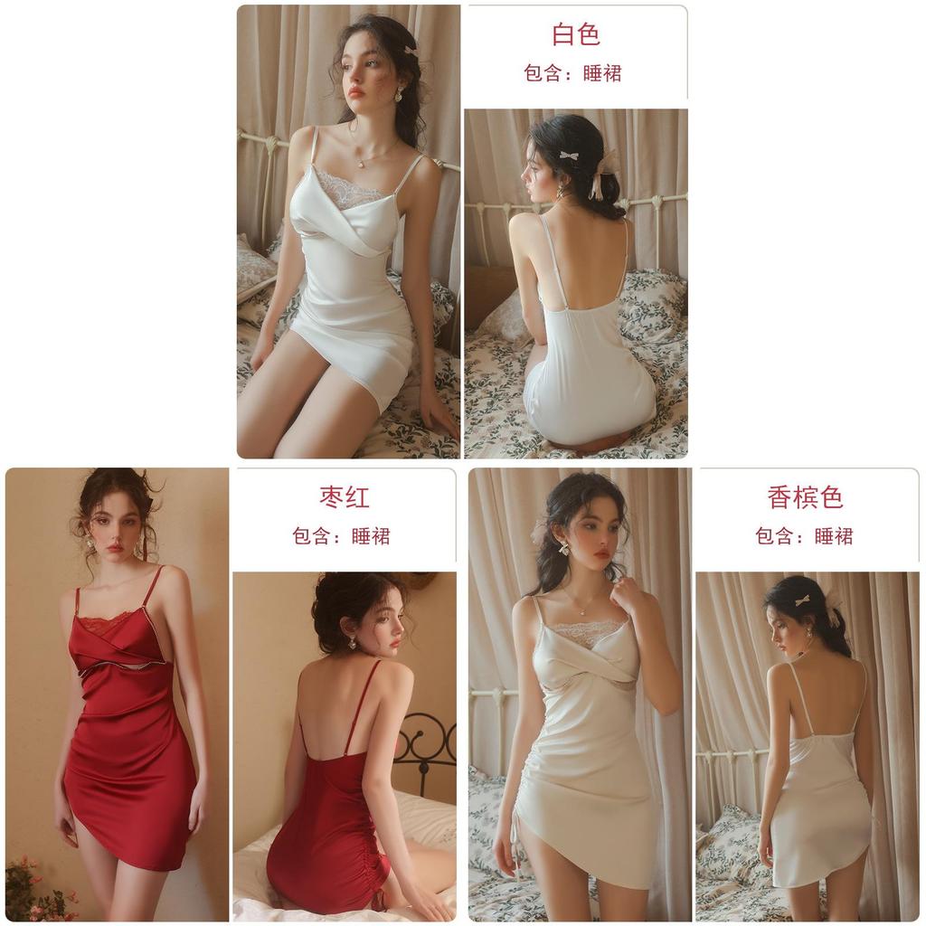 Silk Sleepwear Dress For Women With Vneck And Lace Detail Sleepwear For Lounge And Nightwear