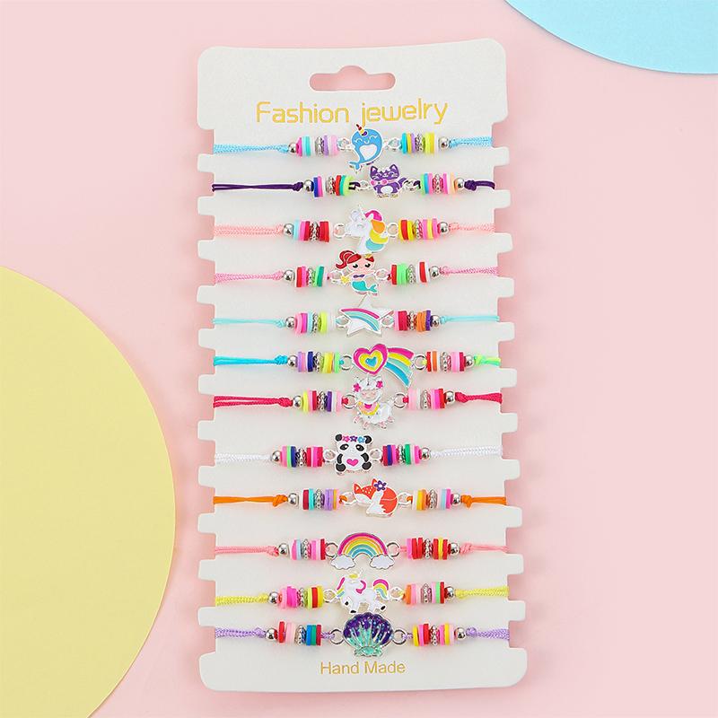 12Pcs/set Cute Cat Colorful Rope Rainbow Unicorn Charm Bracelets For Women Girls Birthday Christmas Jewelry Friendship Gift