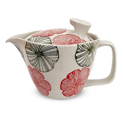 Kunzan-yaki Teekanne mit Sieb, 240ml, für 1-2 Personen, Hasami-Keramik, Hergestellt in Japan, Ausgekleidet, Blumenmuster, Rot