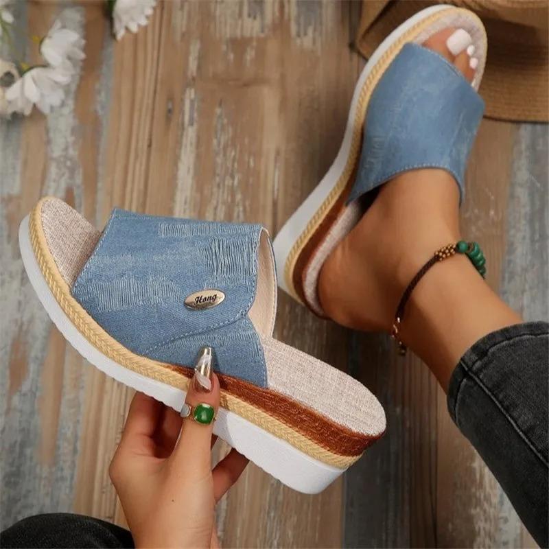 New Large Size Women'S Shoes Foreign Trade Slippers Women'S Slippers Wedge Heel Thick Sole Lightweight Casual Shoes