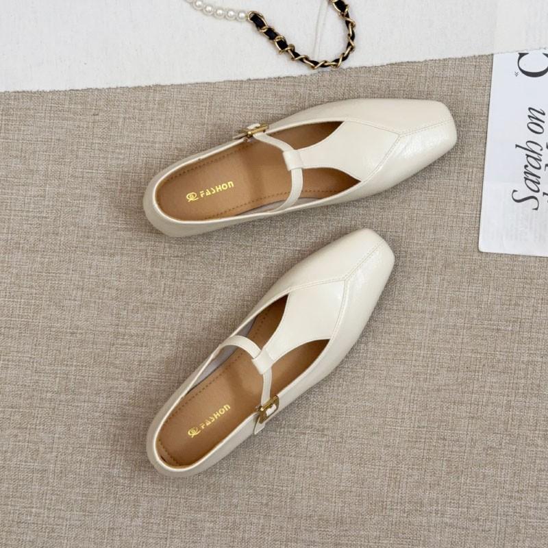 2025 New Women's Fashionable high quality and elegant  Leather Flats Soft Comfort Elegant Ladies Square Heel  Shoes