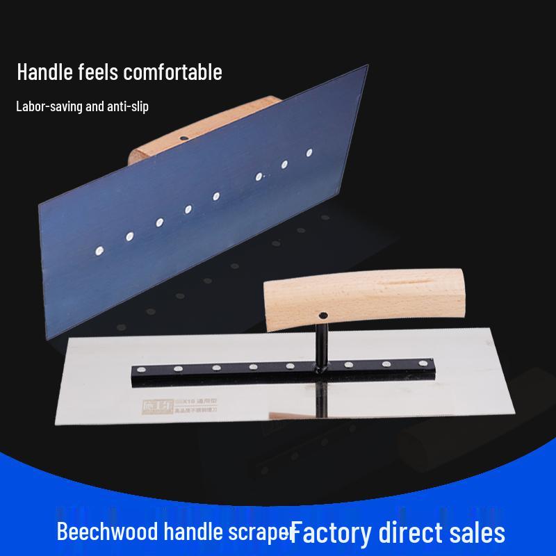 Bent Wood Handle Blue Steel Putty Knife & Drywall Scraper