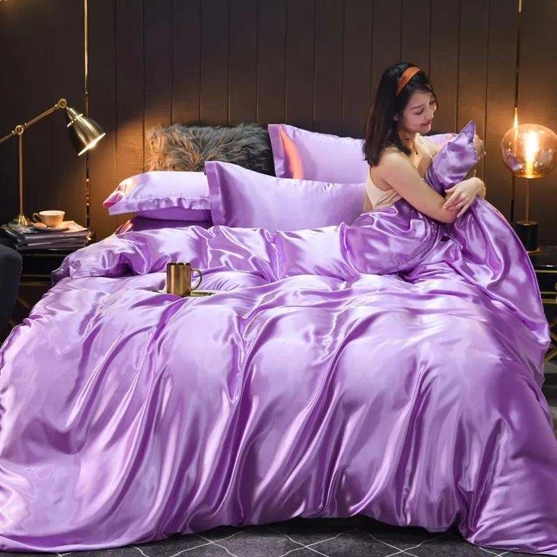 Set de lenjerie de pat din mătase 100% pură, de lux, moale, cearceaf cu pilote și fețe de pernă, set de pat cu husă pentru casă, seturi de lenjerie de pat de calitate, mărime king