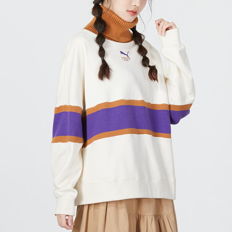 Puma Farbblock-Logo-Print Stehkragen Langarm Lockerer Pullover Damen Oberteile Weiß 537971-65