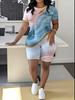 Abstract code European and American women's clothing butterfly printing T-shirt shorts set sports suit