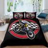 Three-Dimensional Motocross Rider Bed Cover Kit Gentle Microfiber Fabric Red Black Dirt Bike Extreme Sports Theme Motorcycle Pattern Style Bed