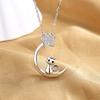 Sterling Cat Pendant Necklace Women Minimalist Moon Star Charm Delicate Cross Chain Daily Wear Jewelry