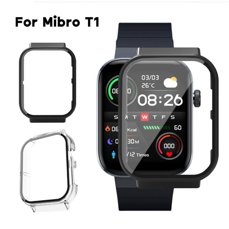 Smartwatch Frame Housing Tempered-Glass Film Hard Cover Compatible for Mibro T1 Screen Bumper-Shell Protector-Shockproof