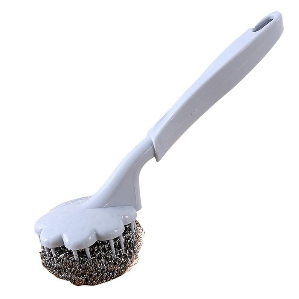 New Long Handle Cleaning Ball Oil Removal Non-stick Oil Steel Wire Ball Brush Multi-function Pot Washing Brush Kitchen Accessory