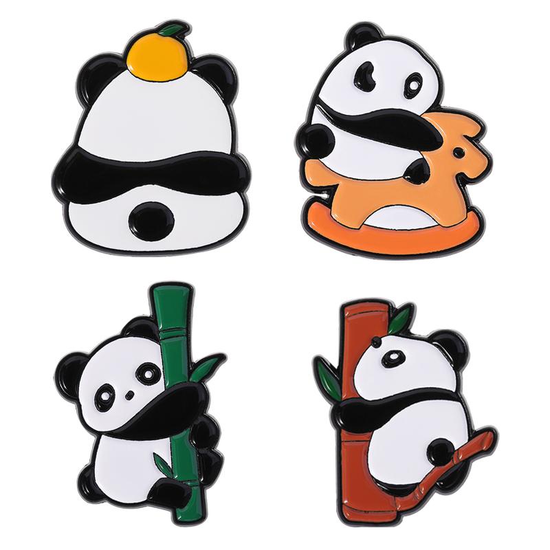 Söt Panda som äter Bambu Emaljpins Tecknad Rolig Djur Broscher Knapp till Krage Ryggsäck Smycken Gåvor För Barn Vänner