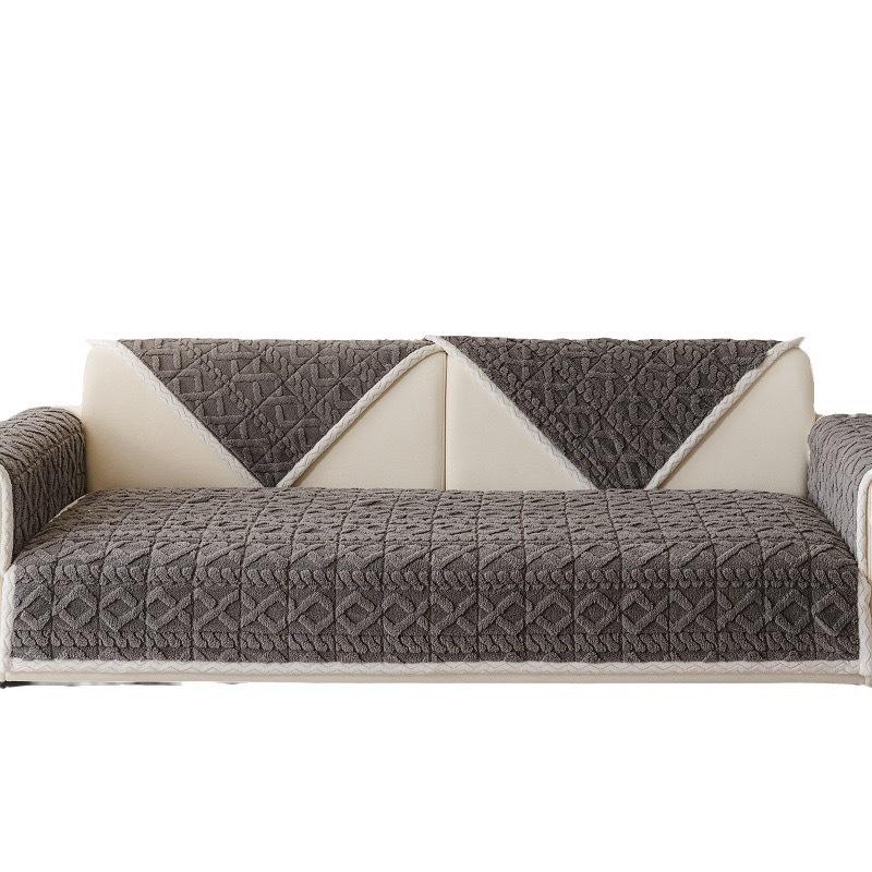 Plush Sofa Cushion Cover, Thick Flannel Sofa Slipcover, Non-Slip Furniture Protector for Couch