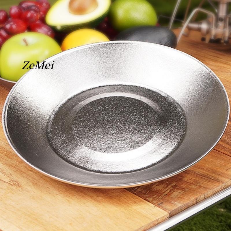 Pure Titanium Circle Silver-Gray Pasta Plate,Heat-Resistant Home Fruit Plate Dinner Dishes Grill Tray Tableware,Kitchenware