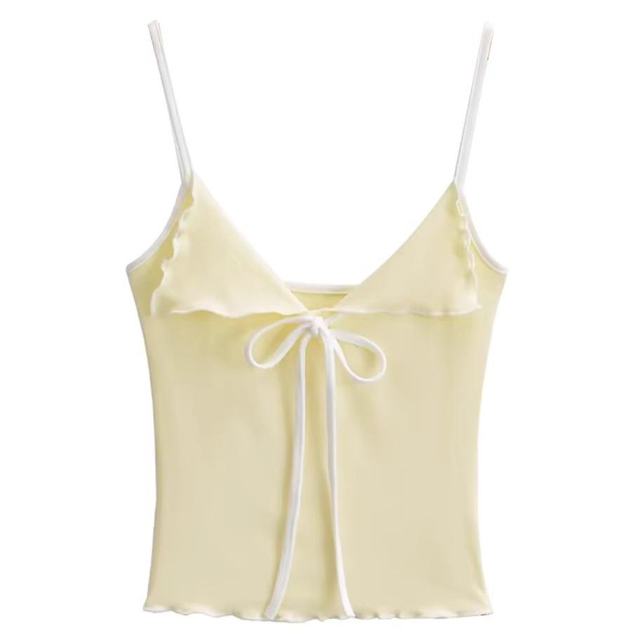 2024 Letní dámský sexy kontrastní top s mašlí a vycpávkami na prsou