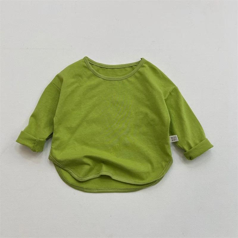 Spring Autumn Children's Pure Long Sleeve T-shirts Solid Color Boys Girls Kids Baby Leisure Tee Student Clothes