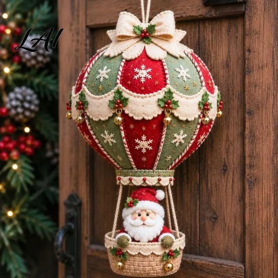 Holiday Handmade Gift Sets DIY Christmas Hot Air Balloon Hanging Ornament Kit 3D Fabric Craft Festive Home Decor Ornaments Project with Santa