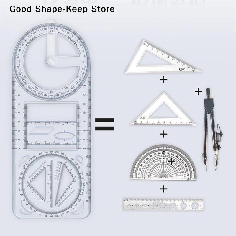 1PCS Multi Functional 360 ° Movable Geometric Drawing multi-function ruler For Primary School Mathematics Portable Transparent