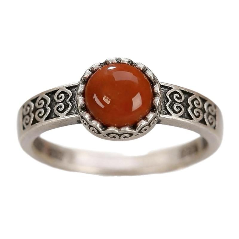 Adjustable Vintage Ethnic Style Red Agate Cloud Ruyi Ring Women Men Copper Jewelry With Retro Geometric Design