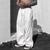 Men's Streetwear White Cargo Parachute Pants With Drawstring