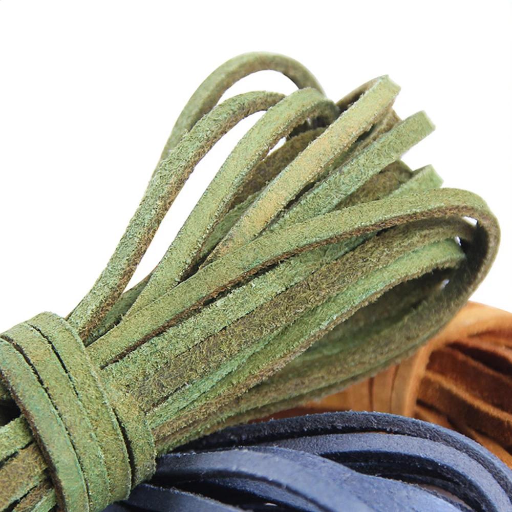 Corda Sottile Piatta in Vera Pelle di Mucca Scamosciata, 5 Metri, 3x2mm, Filo per Braccialetti Fai-da-te, Collane, Corda per Appendere, Cordino Decorativo, Accessori
