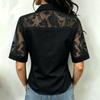Women's Casual Lace Trim Blouse with Collar, Loose Fit Long Sleeve Shirt