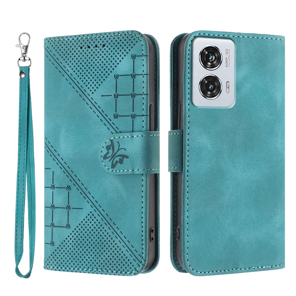 For Motorola Edge 50 Fusion 5G Leather Wallet Case Butterfly Flower Imprinted Phone Cover with Strap