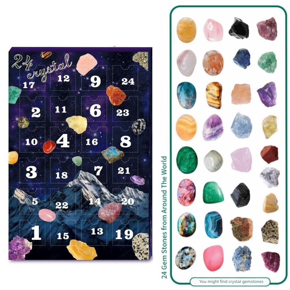 

Unique Rock Mineral Specimens 24 Day Christmas Stone Learning Kit Crystal Collection Gift C1