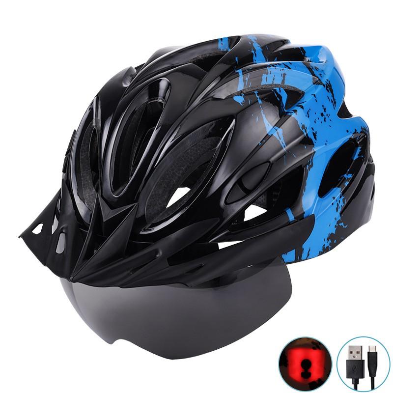 Magnetic Mount Bike Helmet With Visor USB-Rechargeable LED Light Detachable Design One-Piece EPS Construction Adult