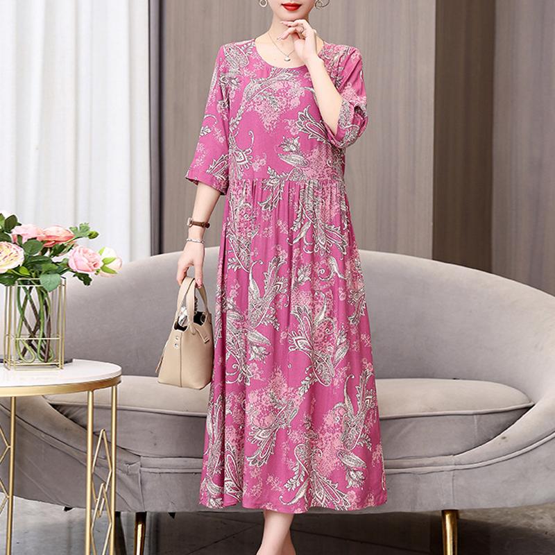 Summer Women for Dresses Casual Print Vintage Elegant Half Sleeve Women's Clothing Plus Size