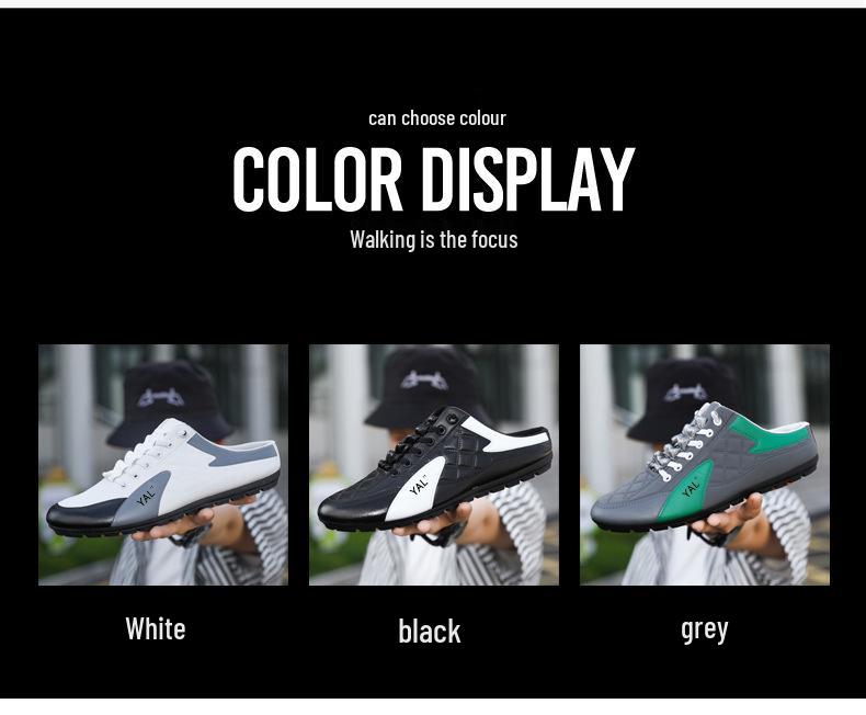 Spring Men's Trendy Breathable Slip-on Loafers with Half-open Back - Casual Leather Running Shoes