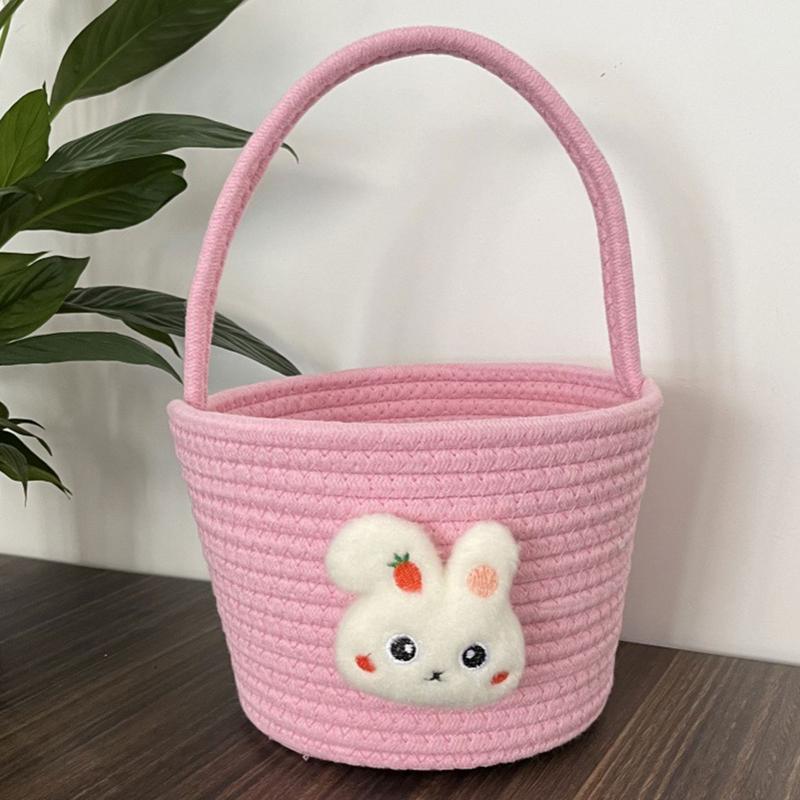 Easter Basket for Kids Bunny Empty Candy Basket Easter Bunny Basket Cotton Rope Easter Egg Hunt Basket Cute Woven Basket