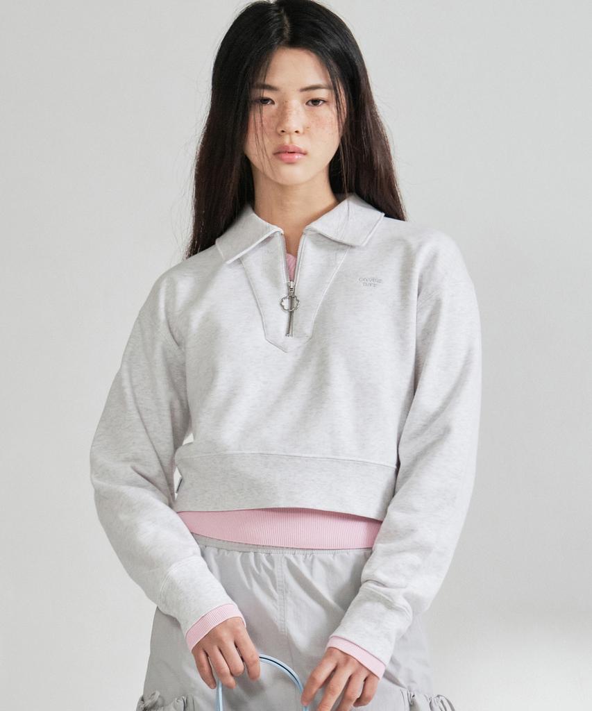 COVERNAT WOMAN Collared Half Zip Sweatshirt Heather Gray