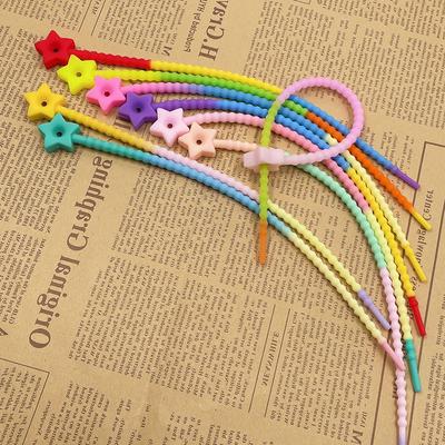 10Pcs Gradient Color Flower Star Silicone Cable Organizer Pengikat Kabel Cable Kabel Ties Cord Holder Diy Keychain Accessories