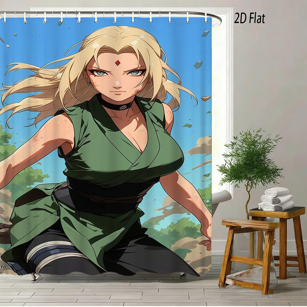 

2D плотная шторка для душа с принтом Наруто Аниме Узумаки Наруто Кунай Волна Водонепроницаемая для Декора Ванной Комнаты W60H190(CM)-1 Pcs