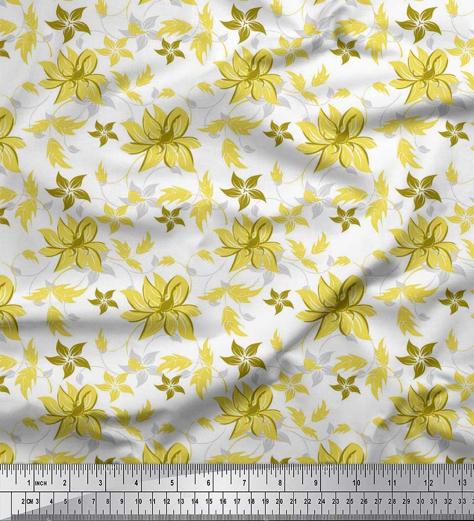 

Тканина для рукоділля Soimoi Japan Crepe Satin Leaves & Floral Artistic Printed на метри 42 дюйми 42 Inch Wide - Poly Crepe жовтий