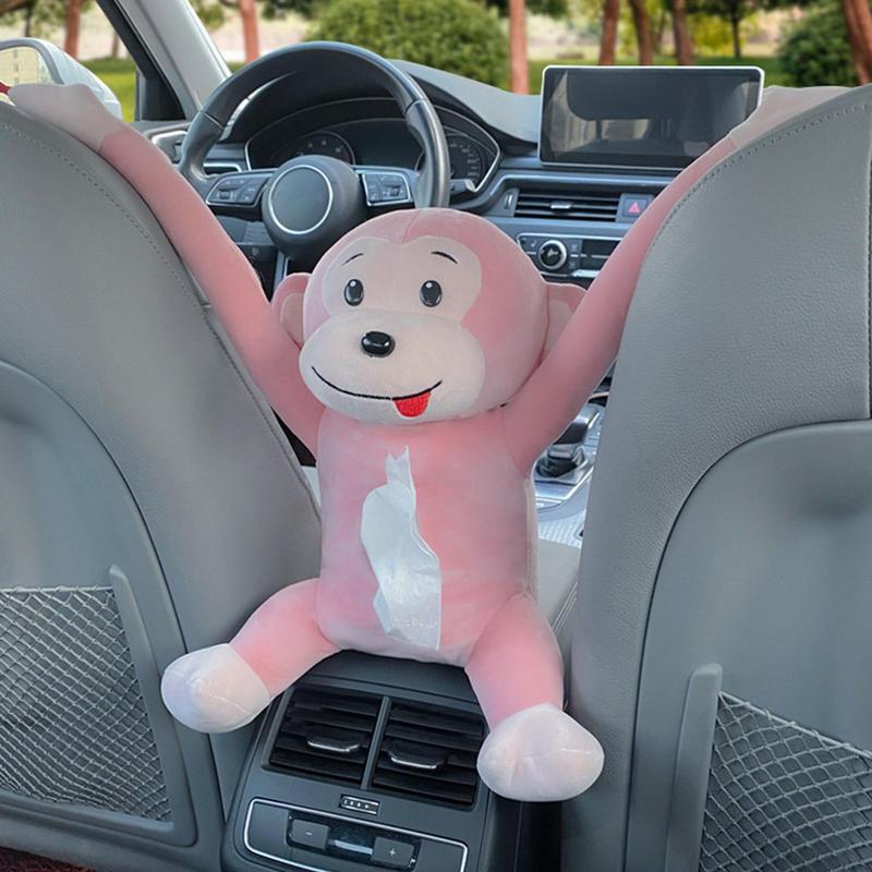 Funny Napkin Paper Box Car Accessory Plush Monkey Toilet Paper Dispenser Cartoon Drawer Tissue Box For Automobile