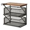 Dust Proof Storage Drawer Coffee Station Organizer with Drawer, Tiered Bar Organizer, Wooden Top Shelf, Small Desktop Furniture Wire Mesh Drawers for