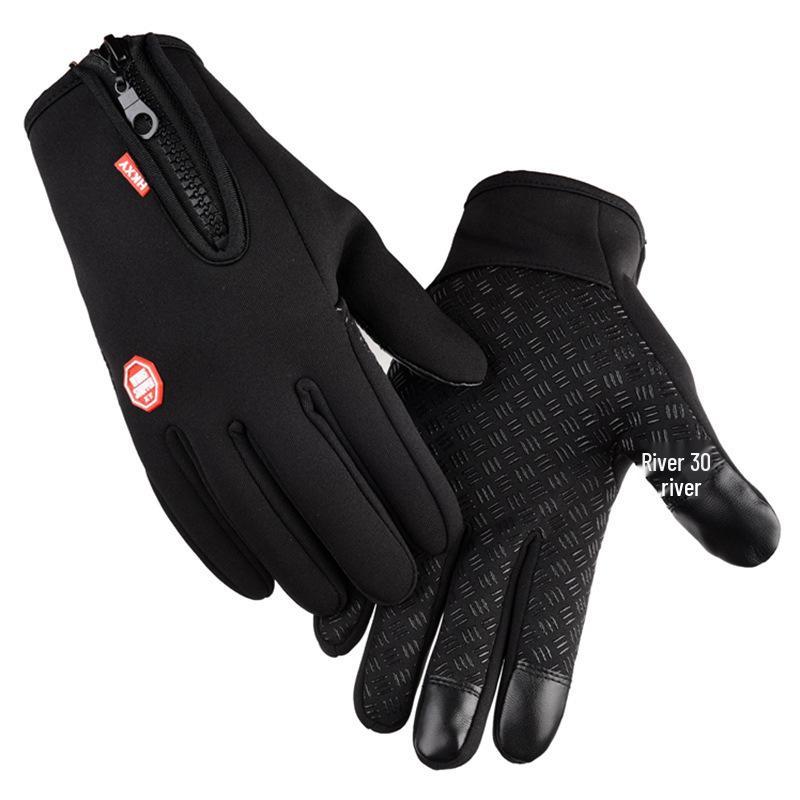 Unisex Fleece-Lined Waterproof Gloves: Touchscreen, Cold-Proof, Zippered for Outdoor Cycling & Motorcycling