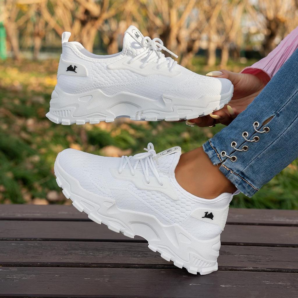 Women's Breathable Mesh Walking Shoes - Lightweight, Thick Sole, Comfort & Height Boost