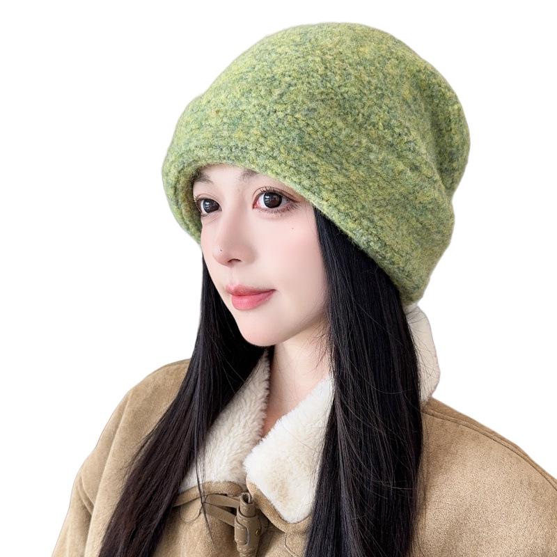 Korean Style Ear Flap Wool Knit Beanie for Women - Warm Autumn/Winter Hat for Large Heads